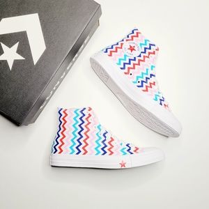 Converse Chuck Taylor All Star HI White University Red Chevron Print Women's 9.5